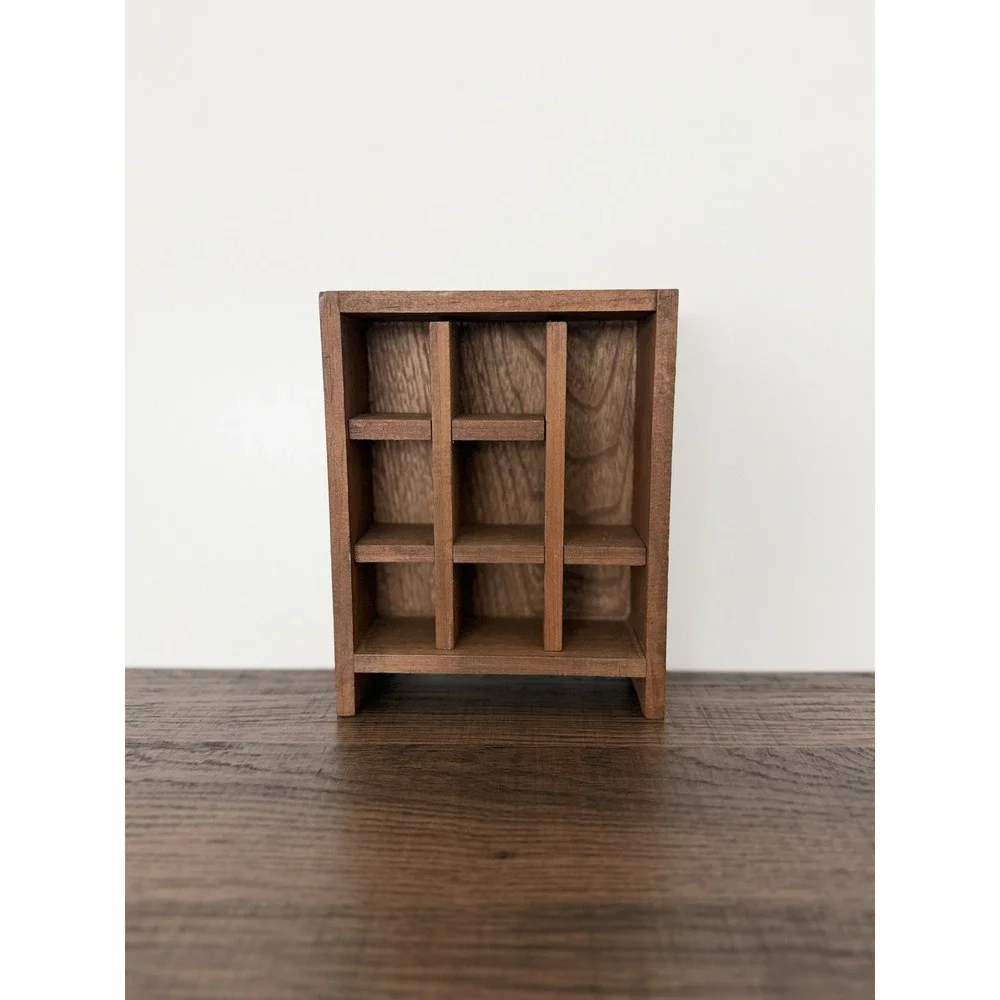 Vtg Wooden Miniature Farmhouse Rustic Shadow Box Cubby Shelf Curio Cabinet